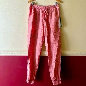 Nicole Miller New York Salmon Pink 100% Linen Cargo Jogger‎ Pants